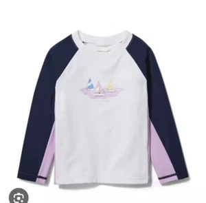 Janie And Jack Swim White Rash Guard Long Sleeve Shirt Sailboat Boys Sz 5T NWOT - Picture 1 of 5
