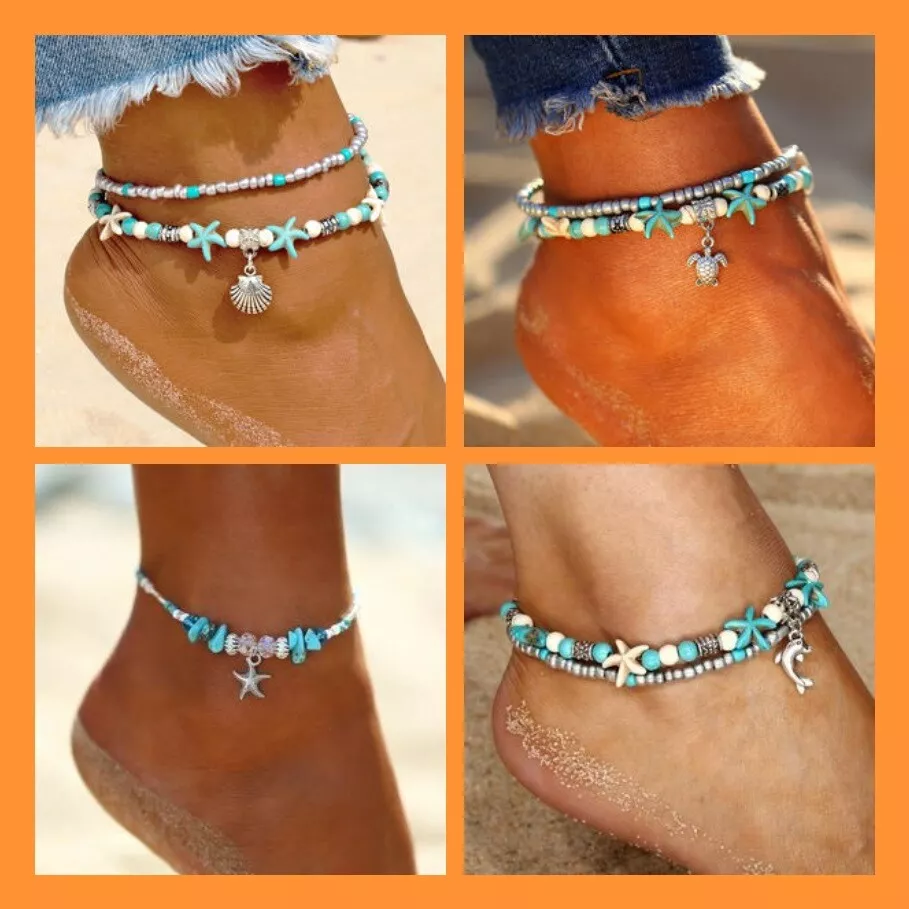 Fußkette "MARITIM" Fußkettchen Fusskette - VIELE VARIANTEN- Edel Schmuck Türkis  - Bild 1 von 1