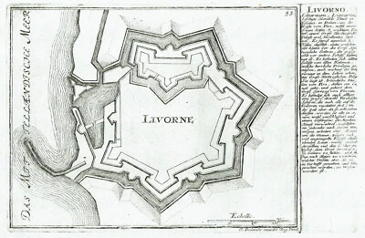 LIVORNO 1725 G. BODENEHR - Pianta Mappa ORIGINALE ANTICA Acquaforte TOSCANA - Immagine 1 di 3