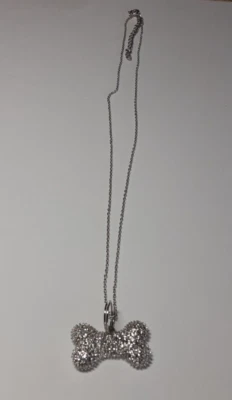 Collar de hueso de perro con racimo de circonita cúbica transparente, plata 925, chapado en rodio, circonita cúbica (STP00514) Foto 1 de 4