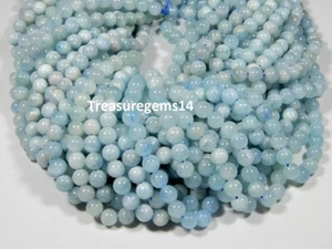 250 Crt 7-8 mm 100% NATURAL SANTA MARIA AQUAMARINE DRILLED ROUND BEADS GEMSTONE - Picture 1 of 5