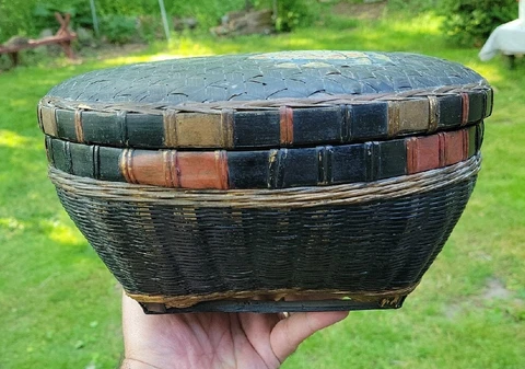 FARM HOUSE BASKET  LACQUERED W/ PAINTED DUTCH GIRL - EDWARDIAN ERA 1900-1910 Cover