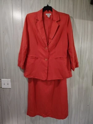 Traje pantalón blazer para mujer Jessica London coral pequeño 12p mezcla de lino oficina  Foto 1 de 4