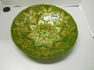 Turkish Gold & Green Ornate Glass Extra Large 15" Bowl Centerpiece Shabby Chic - Picture 1 of 8