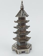 Antique Chinese Silver Pagoda Pepperette - Wang Hing - 8cm Tall - 32g