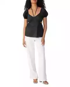 Sanctuary Women's Black Cotton Strappy V-Neck Short Sleeve Blouse Top Size M - Picture 1 of 9