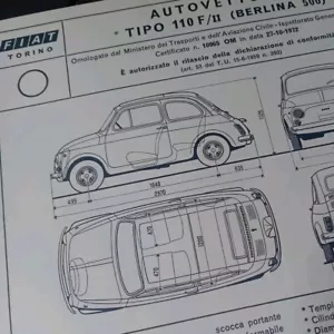 FIAT 500 110 F/ 2 COPIA SCHEDA OMOLOGAZIONE 1972 ASI 126A5000 - Foto 1 di 7