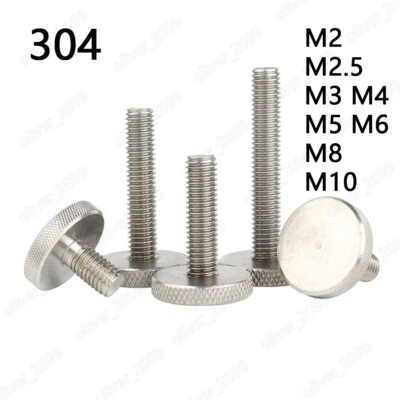QUARKMRO 304 Stainless Steel Knurled Thumb Screws Round Large Flat Head M2 M3 M4 M5 M6 M8