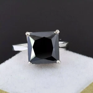 Certified Princess Cut 6.50 Ct Black Diamond Ring-925 Silver Beautiful - Picture 1 of 6