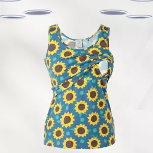 Ex Frugi Women’s Sleeveless Lowen Vest Steely Blue Sunflowers (Defect) - Picture 1 of 3