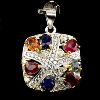 Saphir Rubin Seestern Anhänger 925 Silber 585 bicolor vergoldet - Bild 1 von 2