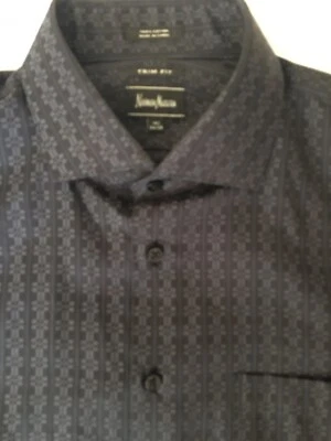 Camisa de vestir Neiman Marcus ribete negro ajuste 16 34-35 Foto 1 de 4