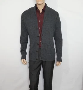 NEW John Varvatos COLLECTION Cardigan GRAY Size XL 100% Cotton Faux Leather Trim - Picture 1 of 16
