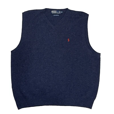 Polo Ralph Lauren Suéter Colete Masculino XXL Azul Lã de Cordeiro Pulôver Decote V - Imagem 1 de 4