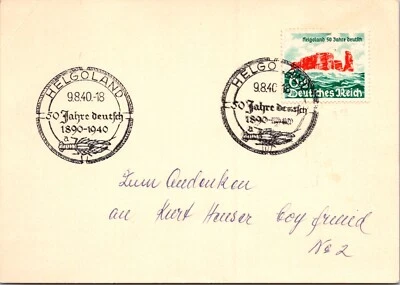 GERMANY 1940 POSTAL FDC POSTCARD HELGOLAND 50TH ANNIV SPECIAL PICT CANC & ADDR - Image 1 of 2