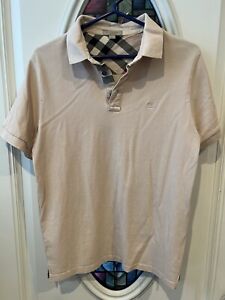 Burberry Brit Polo Shirt Men Adult L Classic Tan/Beige Short Sleeve Fits Medium