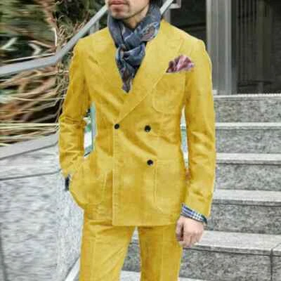 Trajes de pana de otoño para hombre calce ajustado negocios boda chaqueta pantalones 2 piezas Foto 1 de 4