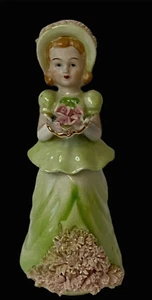 Vintage Lenwile Ardalt handbemalte Southern Bell grüne Dame mit Blumen - Bild 1 von 8