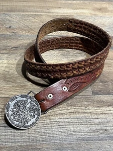 Lewis buckle co VTG Iowa 1846 Lewis Buckle Leather Belt SZ 36 - Picture 1 of 7