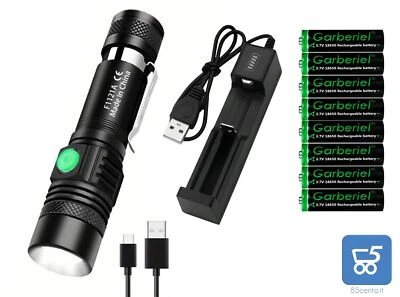 Torcia Campeggio Ricarica USB-C Zoom 3 Modalità 8 Batterie Caricatore 18650 - Immagine 1 di 4