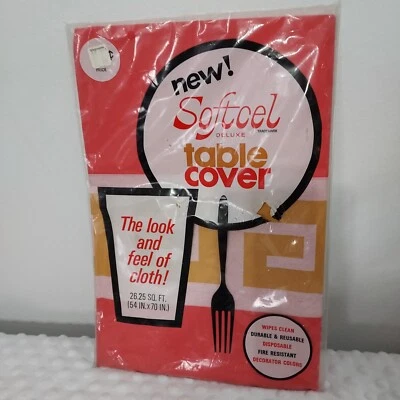 Vintage Tablecloth Softcel Mod Deluxe Table Cover Geometric 1970s New Paper 60s - Image 1 of 4