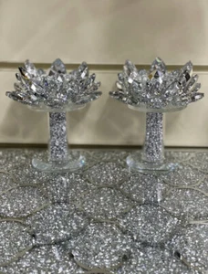 Crushed Diamond Crystal Filled Pair Of Candle Holder Romany Italian Bling - Picture 1 of 2