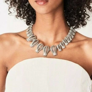 $1190 NEW Oscar de la Renta TULIP PAVÉ NECKLACE Silver Crystals Clear - Picture 1 of 8