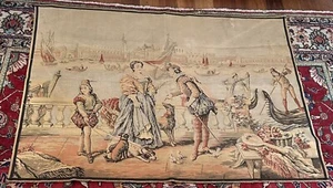 Tapiz francés tejido grande góndolas y balcón escena colores apagados 68X51 - Imagen 1 de 8