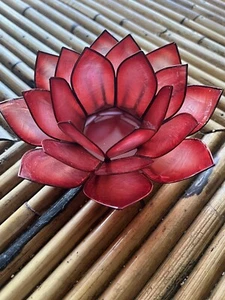 Red Color Capiz Shell Blooming Lotus Flower Blossom Tealight Candle Holder - Picture 1 of 8
