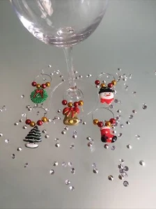 Wine Glass prosecco Charms 5 Christmas Table Decorations stocking filler snowman - Picture 1 of 2