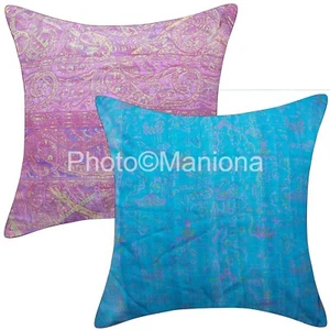Cojín indio Kantha seda sari almohada cojín almohada sofá almohada decoración - Imagen 1 de 5