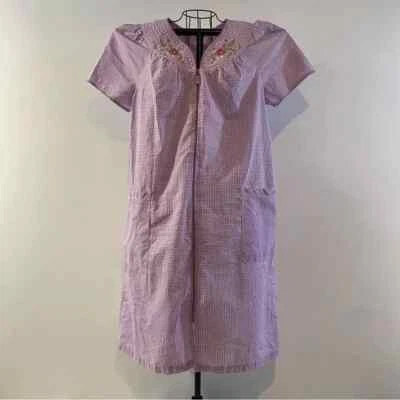White Stag Floral Embroidered Purple Gingham House Dress Size S 4-6 - Image 1 of 4