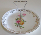 British Anchor - Floral Cake Plate With Handle - Staffordshire - England - 1962