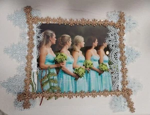 New. 1 Handmade Wedding Greeting Card with Lace/Photo & blank inside - Picture 1 of 3