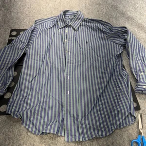 Polo Ralph Lauren Men's Polo Shirt Blue Green Striped Large Cotton - Picture 1 of 8