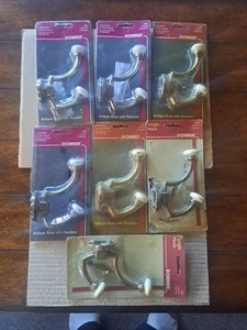 Lot Of 7 DONNER Colonial Hook Collection Coat Hook Antique Brass With Porcelain  - Picture 1 of 8