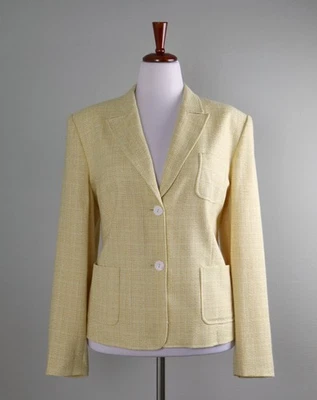 Blazer Chaqueta Top TALBOTS NUEVO CON ETIQUETAS Vintage Amarillo Tweed Forrado Lino Talla 16 Foto 1 de 4