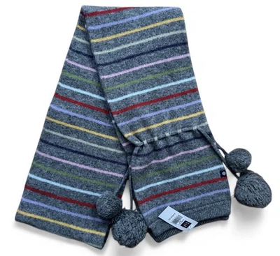 "Bufanda suave 100 % lana de cordero pompones de colección Gap Y2K a rayas colorida tejida 78"" nueva con etiquetas" Foto 1 de 4