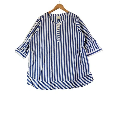 Blair Womens Striped Cotton Tunic Top XL Blue White 3/4 Sleeve Nautical Casual — 第 1/4 张图片