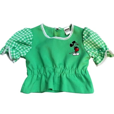 70-е винтажные Montgomery Ward девочек Микки Маус верхний размер 3 пеплум Gingham Puff рукав - Изображение 1 из 4