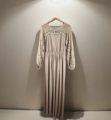 Maxi Vestido Vintage Jack Bryan Para Mujer Mediano Lentejuelas Floral Gasa Manga Larga Foto 1 de 4