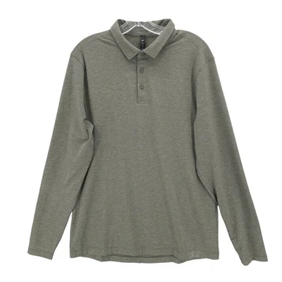 LULULEMON Evolution Long Sleeve Polo Shirt Heather Green Lightweight Soft LARGE - Image 1 of 4