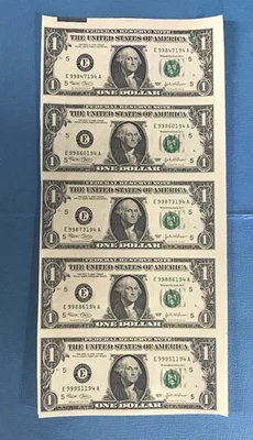 2003 SERIES * $1 UNCUT DOLLAR BILL * 5x $1 UNCIRCULATED COND. - Image 1 of 2