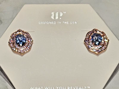 Bomb Party Earrings ER40772 Aquamarine Cubic Zirconia Rose Gold Plating No Box - Image 1 of 4