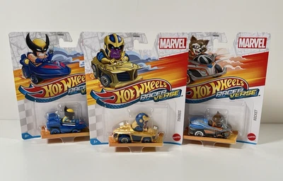 Hot Wheels Racer Verse Marvel Wolverine, Thanos & Rocket Rare Complete Set! NEW! - Image 1 of 4