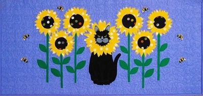 Feline Drive Fabric SUNFLOWERS ABUZZ Table Runner Applique - Paper Pattern - Image 1 of 4