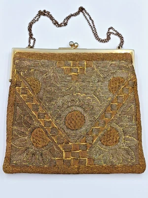 Antique 19th Century vintage Clutch bag with metal clasp and chain Europe. Purse - Image 1 of 4