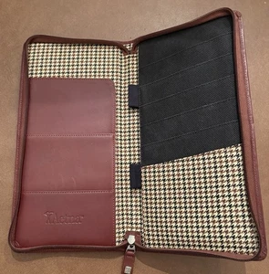 CUTTER & BUCK brown leather & houndstooth travel document passport holder, pad - Picture 1 of 4