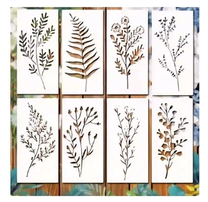 8 Pc Set Craft Stencils Plants Flowers Template Stencil Ferns Nature Forest Lot - Picture 1 of 5