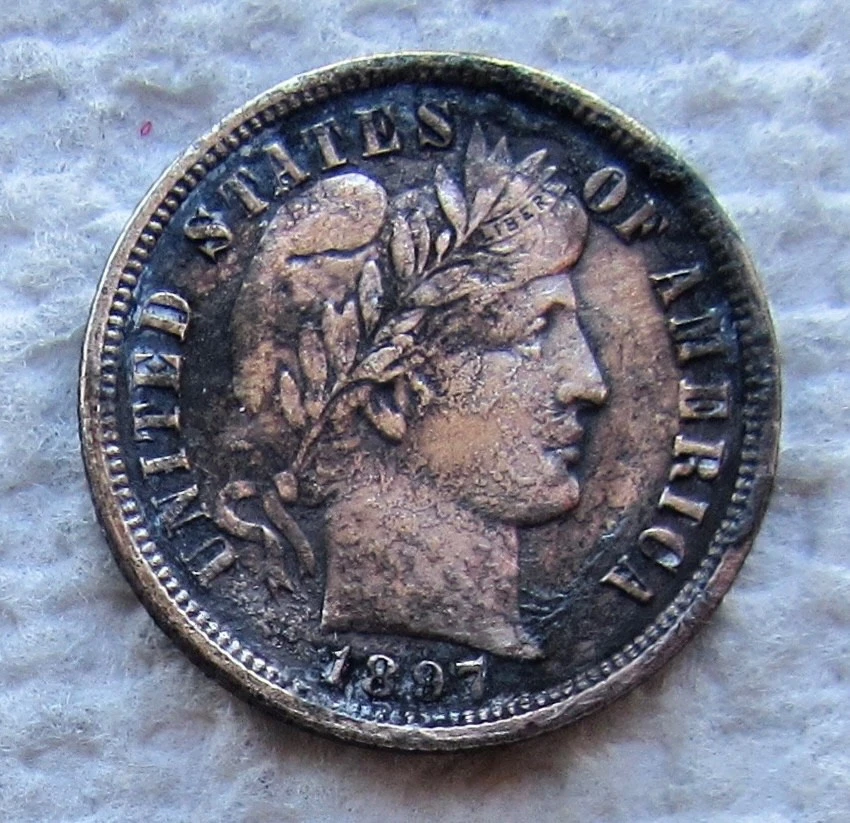 1897-O Barber Silver Dime Rare Key Date New Orleans XF AU Corroded Cleaned - Image 1 of 4